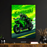 Green Kawasaki Motorcycle Speed Art Poster